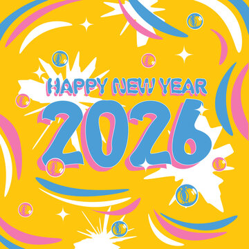 Post social media happy new year 2026 Celebration with pop theme