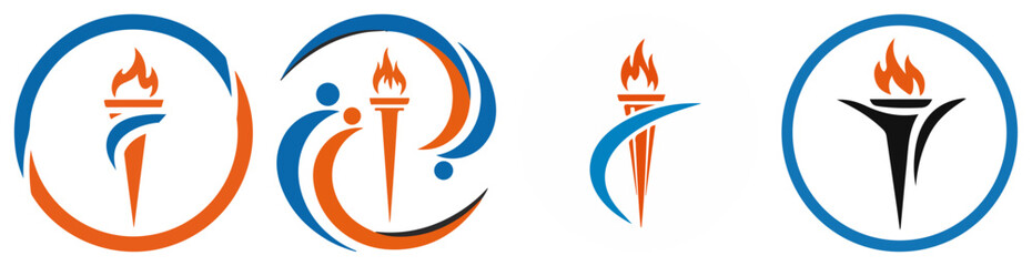 Torch Flame Logo Set Circular Swoosh Emblem Vector