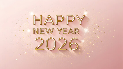 Fototapeta premium Elegant Happy New Year 2026 Gold Text On Pink Background.