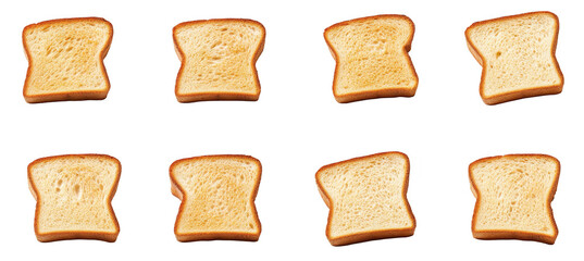 A neatly arranged grid of sliced bread pieces their texture and color. ideal for culinary presentations. recipe blogs. or food photography