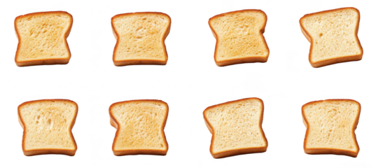 A neatly arranged grid of sliced bread pieces their texture and color. ideal for culinary presentations. recipe blogs. or food photography