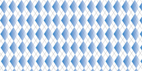Argyle rhombus seamless pattern. Christmas plaid texture with silver line. Blue geometric diamond abstract pattern. Mans and boys design wrapping bg. Vector illustration isolated on white background.