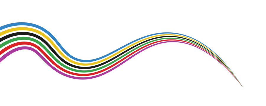 abstract wavy stripes with the colors of Paris Olympics games 2025 . vector illustration