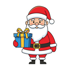 Cute santa claus holding gift box isolated on white background christmas character