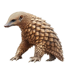 A detailed illustration of a pangolin standing on its hind legs. its unique scales and posture. set against a plain background. emphasizing its natural beauty and conservation importance