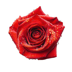 A close-up view of a red rose adorned with droplets of water. its intricate petals and natural beauty. ideal for floral-themed designs or romantic settings
