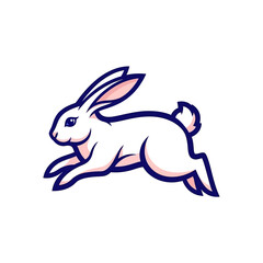 Obraz premium White Cartoon Rabbit Running with Ears Up.
