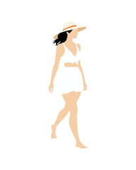 Flat vector people and illustration, woman with casual vacation outfit