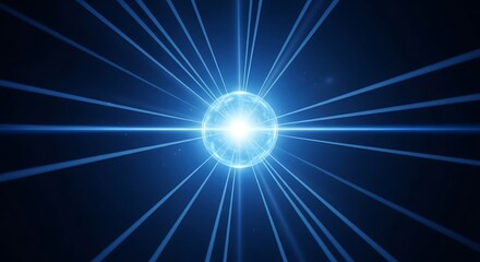 Obraz premium Energetic blue orb emitting radial light beams in a darkened expanse