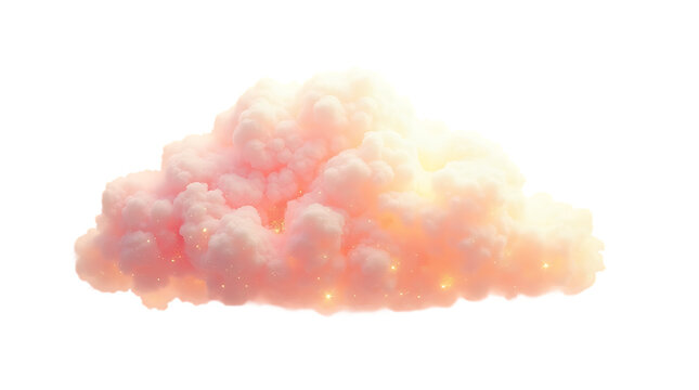 Soft pink cloud with golden sparkles and magical light glow