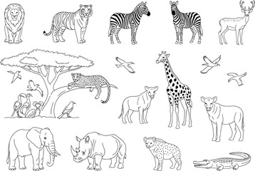 Naklejka premium Various wild animals found in africa for coloring pages and educational resources