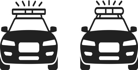 Police car front view vector illustration showing two emergency vehicles with flashing lights, perfect for law enforcement and safety design. © MdMohibul