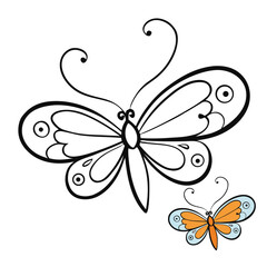 A delicate calligraphic butterfly coloring page, with elegant swirls and intricate lines, inviting creativity and a relaxing, artistic coloring experience for all ages.
