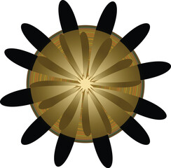 Vector art illustration of a vintage flower symbol design with an abstract sun pattern and circle background