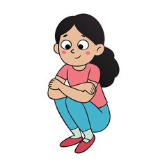 A girl sits curled up, hugging her legs close, lost in thought, a quiet moment of introspection and vulnerability captured in gentle, tender stillness.
