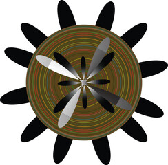 Gold and silver metal flower illustration vector compass sign concept design