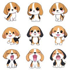 Obraz premium Set Icon of Beagle kawaii minimal flat