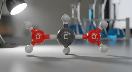 3D molecular model depicting complex atomic structures and chemical bonds, serving as an educational tool for chemistry students and researchers in a modern laboratory setting