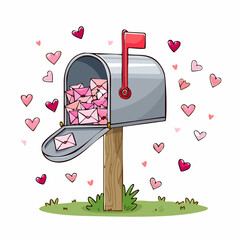 Cute February themed sketch of open mailbox filled with tiny envelopes