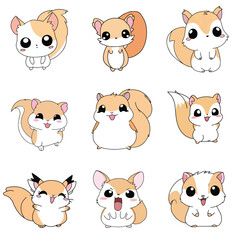 Fototapeta premium Set Icon of Flying squirrel kawaii minimal flat