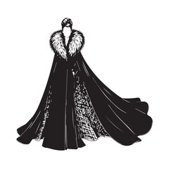 Shopping Woman Silhouette Vector Illustration Walking in Trench Coat with Bags