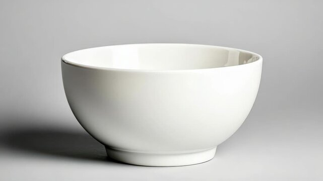 White ceramic bowl neutral background with smooth curved surface and minimal kitchen dish tableware