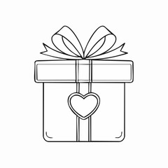 Hand drawn wrapped present with bow and small heart label for February gifting themes