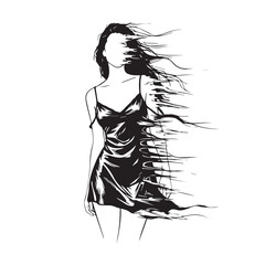 Fashion Shopping Illustration of Stylish Woman Wearing Oversized Black Blazer and Heels