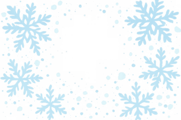 Falling snowflakes and snow creating a winter border frame with transparent background for seasonal designs