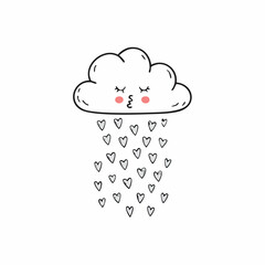 Cloud blowing tiny hearts doodle