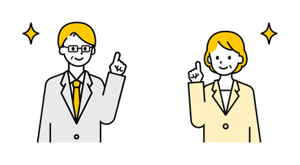 シンプルなシニアの会社員の男女_指差し