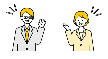 シンプルなシニアの会社員の男女_あいさつ