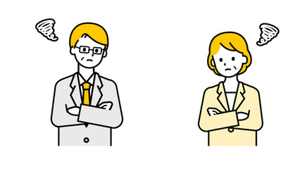 シンプルなシニアの会社員の男女_困った