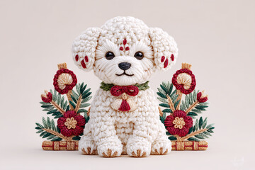  お正月向け干支の犬の編みぐるみ