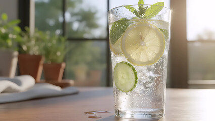 Citrus Infused Water with Lemon, Lime & Cucumber, Refreshing Lemon, Lime & Cucumber Water, Citrus & Cucumber Water with Fresh Mint
