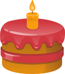 Festive Birthday Cake Illustration with Burning Candle