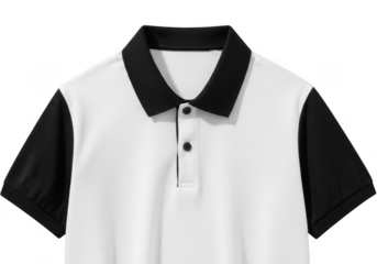 Classic black and white two tone polo shirt isolated on transparent background