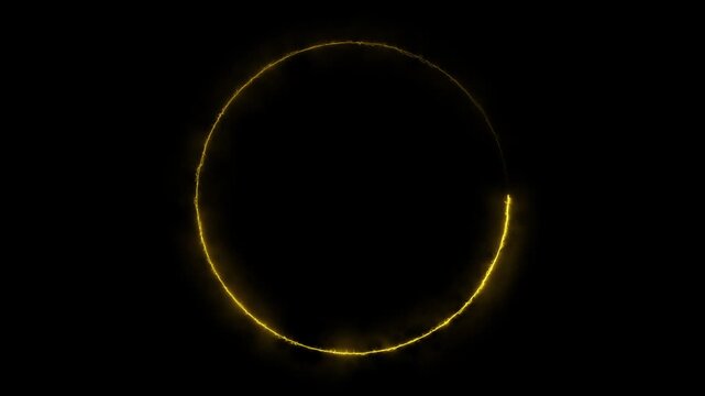 Animated glowing circle with electric arc effect rotates on the black background