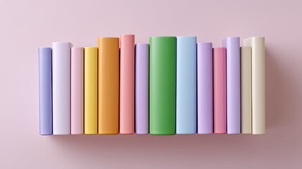 Fototapeta premium Aesthetic Arrangement of Colorful Books on a Soft Pink Background for Modern Interior Design Inspiration and Educational Concepts