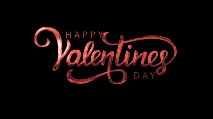 Happy valentines day written in a shiny red script font. Suitable for valentines day themed designs.