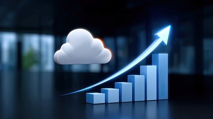 Cloud Technology Concept with Ascending Graph Representing Growth and Progress in Digital Transformation and Data Management in Modern Business