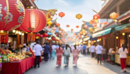 Obraz premium A festival in street to celebrate Chinese lunar new year blured