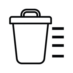 Simple black and white line icon of a trash can or bin with horizontal lines indicating movement or deletion