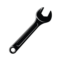 Black and white illustration of a single openend wrench isolated on