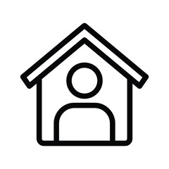 Simple black line icon representing a user profile inside a house or home structure isolated on