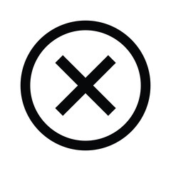 Simple black cross symbol inside a circle, isolated on