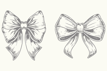Trendy Bow vintage style illustration. Designed Decorative Elegance Tape Advertisement Element Template Monochrome vector. Eps 10