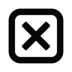 Fototapeta premium Black cross mark inside a rounded square frame, isolated on
