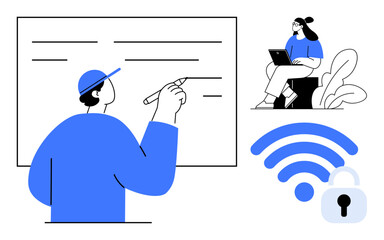 Digital security concept. Digital security safeguards remote learning and online educational activities. Digital security ensures safe internet use and smooth data communication. Great for education