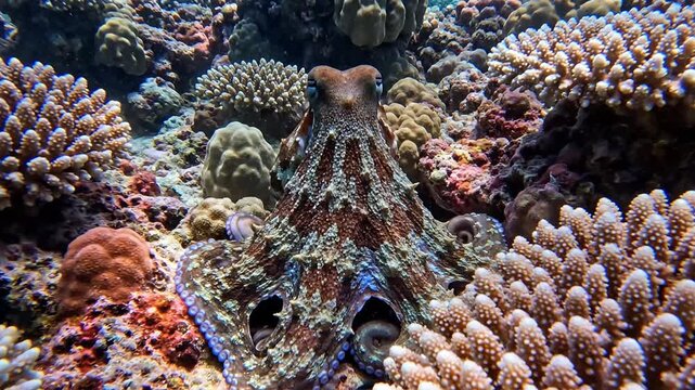 Octopus Camouflages Itself Against Colorful Coral Reef